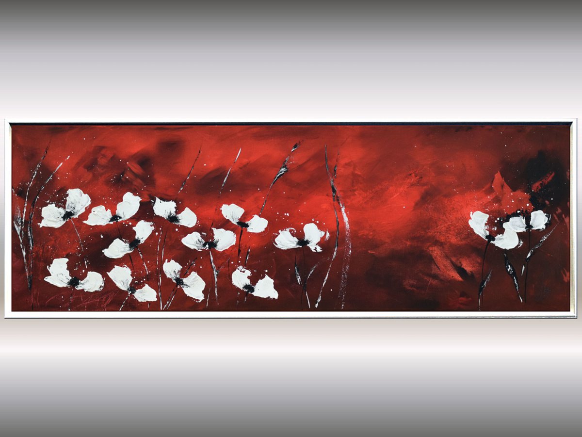 White Poppys - acrylic abstract painting, canvas wall art, abstract by Edelgard Schroer