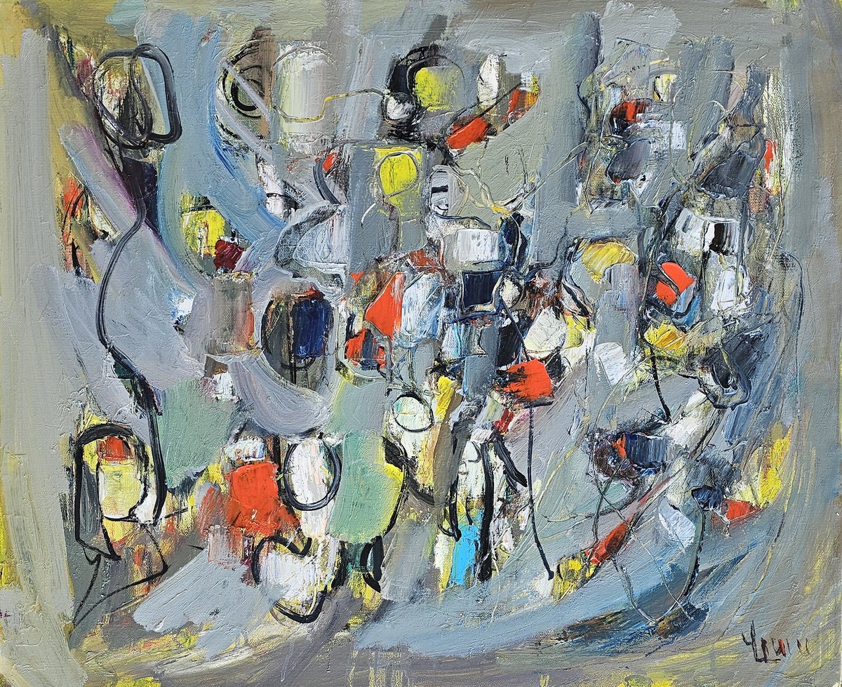 Abstract Oil Painting By Vlas Ayvazyan, 28 X 24", Fragments Of Movement, Original Artwork