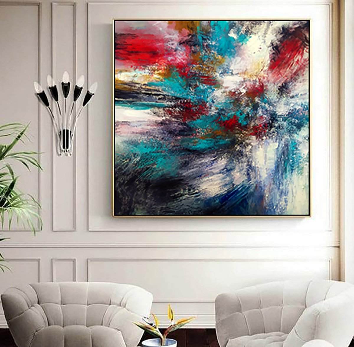RAINBOW MEMORIES 100x100cm Abstract Textured Painting by Alexandra Petropoulou