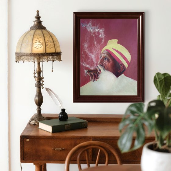 Smoking man in a turban