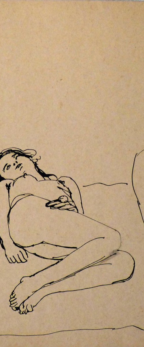 Nude in Bed, on divider paper, 23x27 cm by Frederic Belaubre