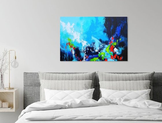 Large Abstract Landscape Painting. Abstract Flowers. Modern Floral Textured Art