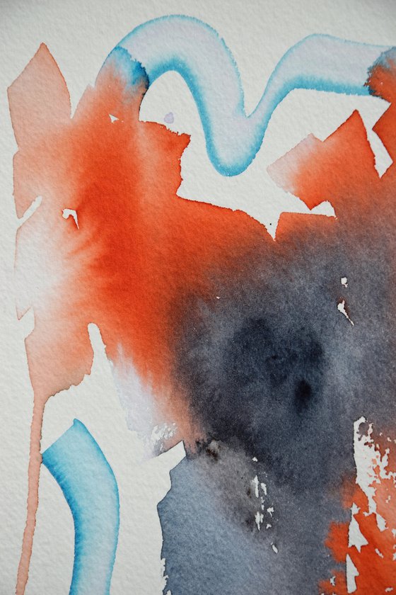 Abstract wall art, Contemporary Watercolor Painting, Modern Abstract blue and orange