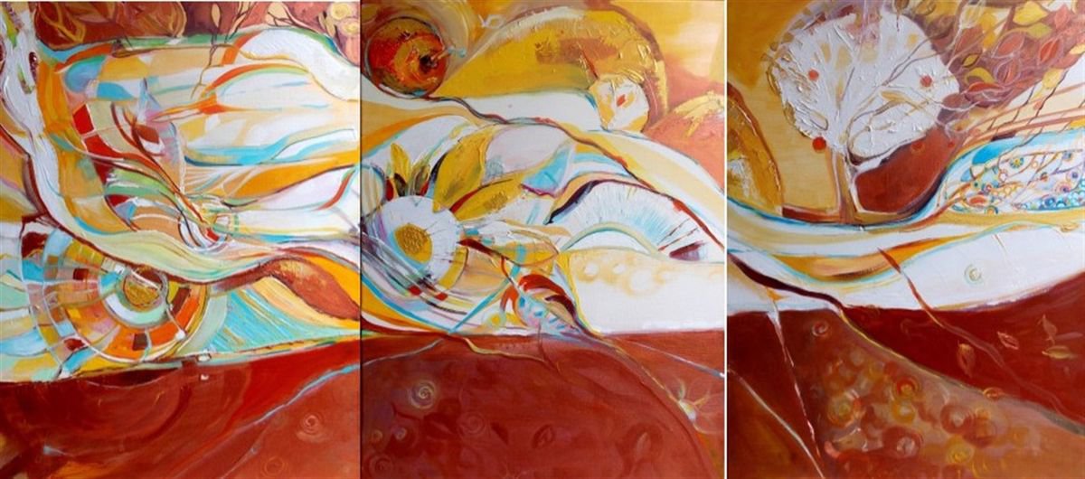 Impressionistic Landscape Acrylic Painting By Maria Paunova, 54 X 24", On The Wings Of Love, Original Artwork