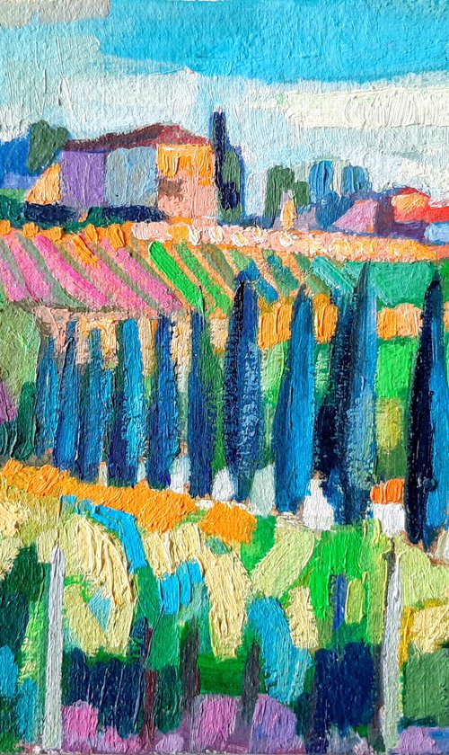 Blue landscape of Tuscany, miniature 16x11 cm by Maja Đokić Mihajlović