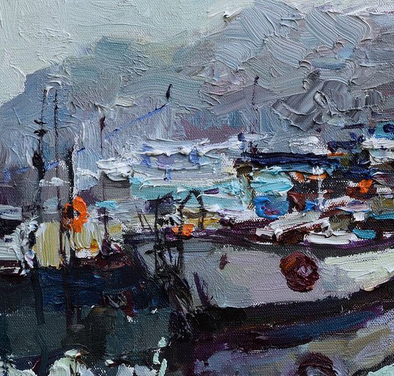 Boats in the bay - Original Landscape painting