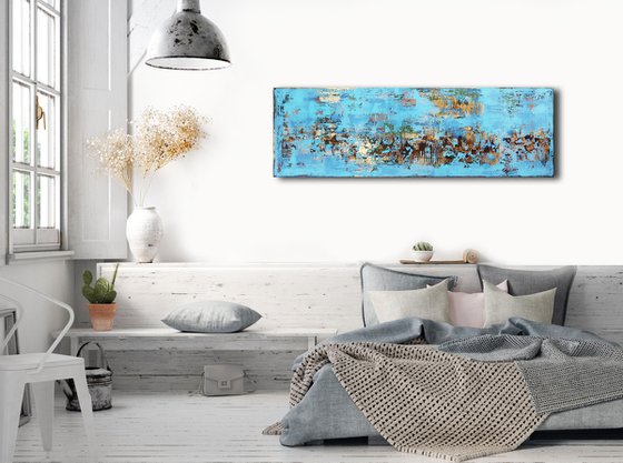 WILD RIVER * 71" x 23.6" * TEXTURED ARTWORK ON CANVAS * BLUE * GREEN * GOLD