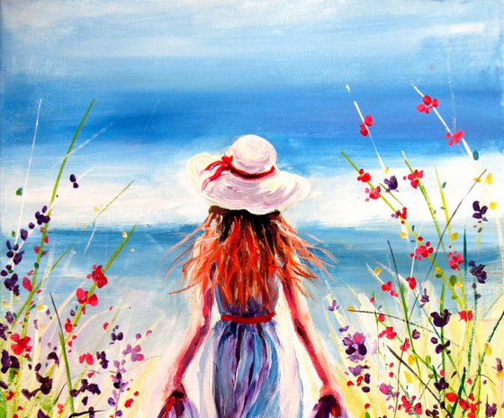 Woman in floral meadow