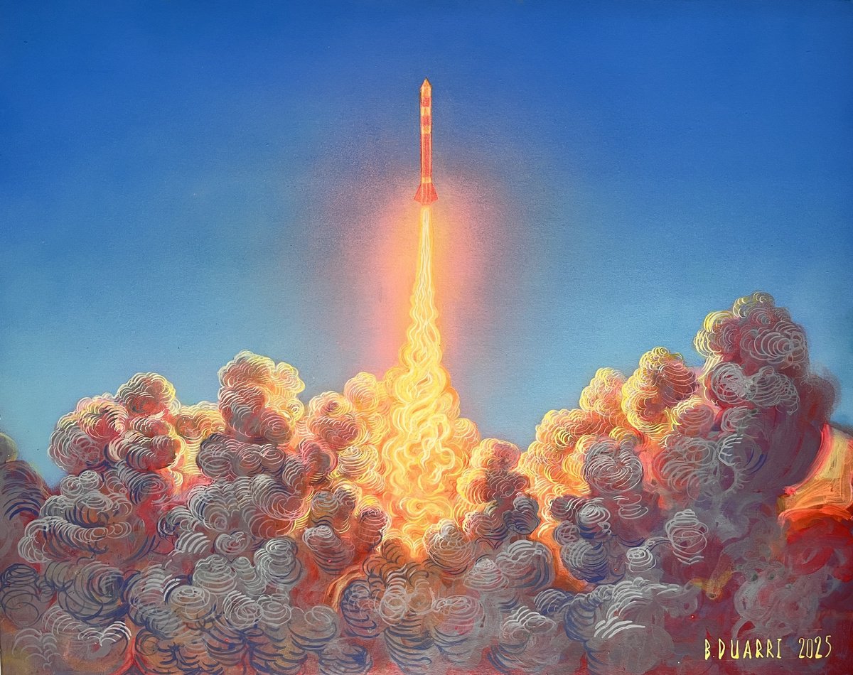 Urban And Pop Transport Acrylic Painting By Benjamin Duarri, 39 X 31, Rocket #5, Original Artwork