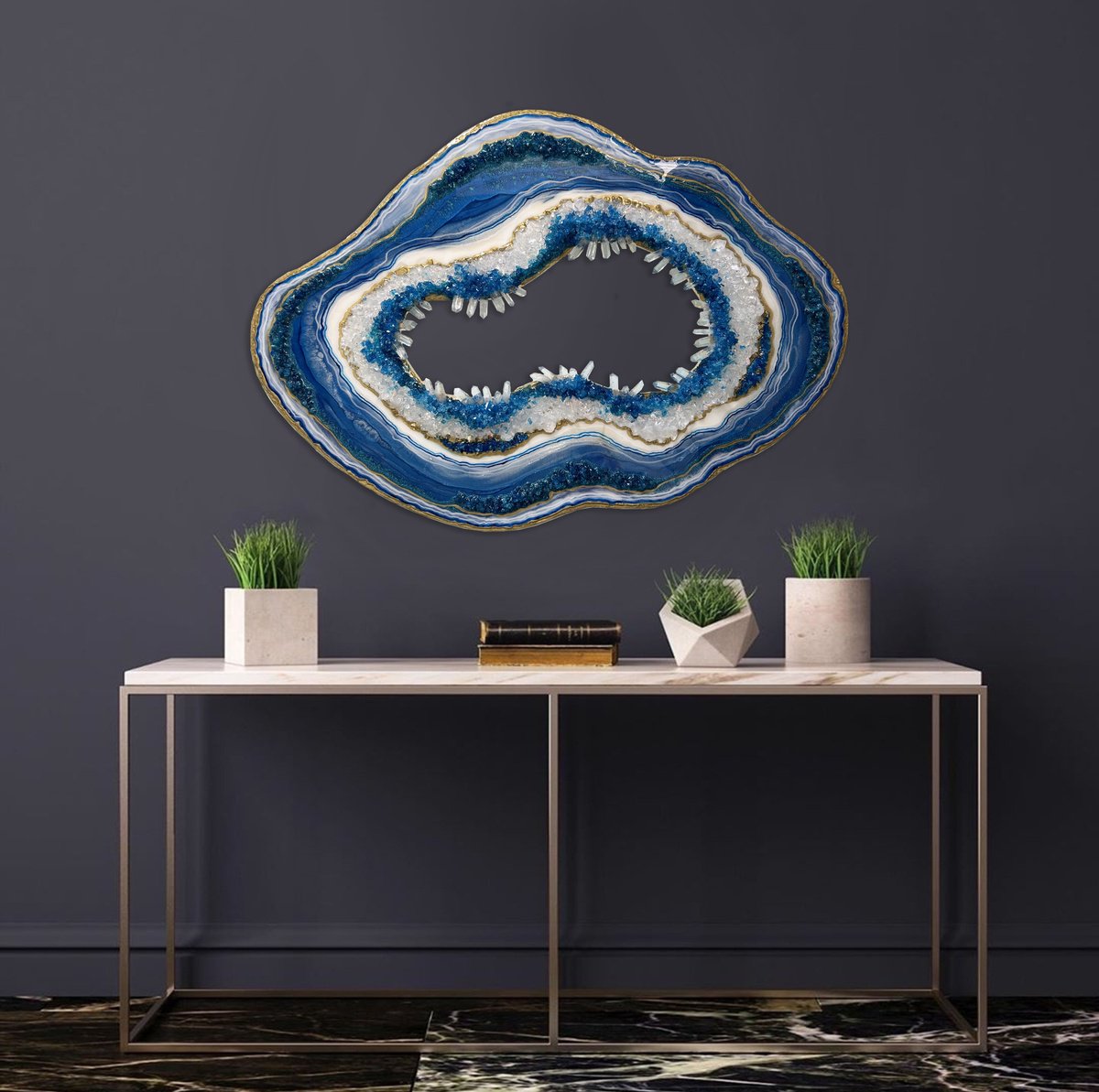 BLUE AND WHITE Resin Geode Wall Art Modern Agate Wall 