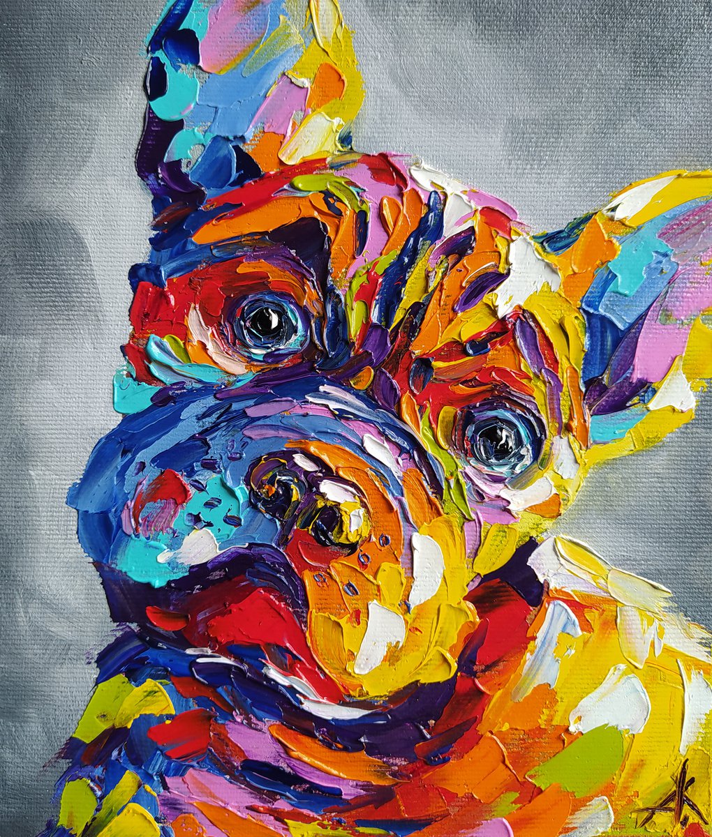 Waiting for food - French Bulldog, dog, animals, oil painting, French Bulldog oil painting... by Anastasia Kozorez