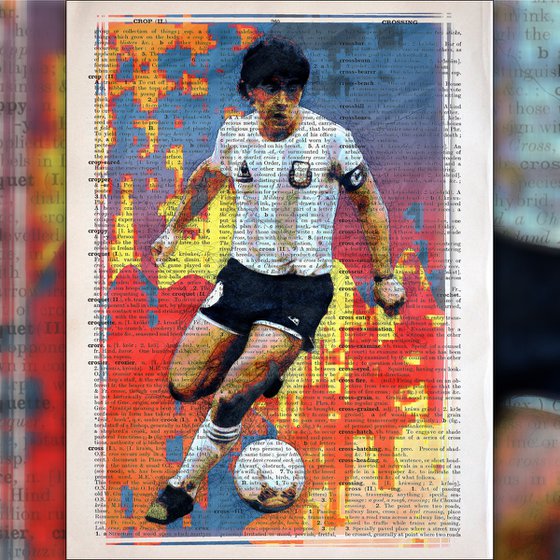 Diego Maradona - The Football Legend - Collage Art on Large Real English Dictionary Vintage Book Page