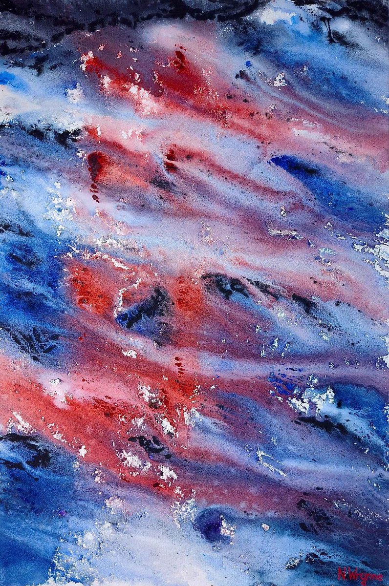 Organic Abstract Watercolour By Neil Wrynne, 15 X 22", Rosy Depths, Original Artwork