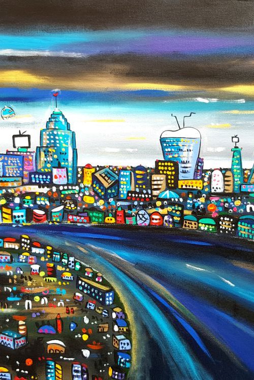 London and New York City at night in a parallel dimension. by Maria Luisa  Azzini