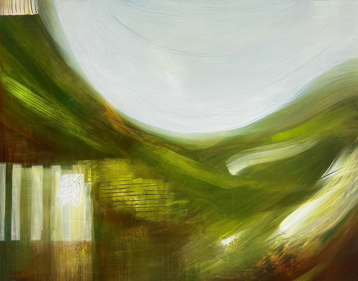 Abstract Landscape Acrylic Painting By Caroline Lowe, 21 X 17, Verdant Valley, Original Artwork