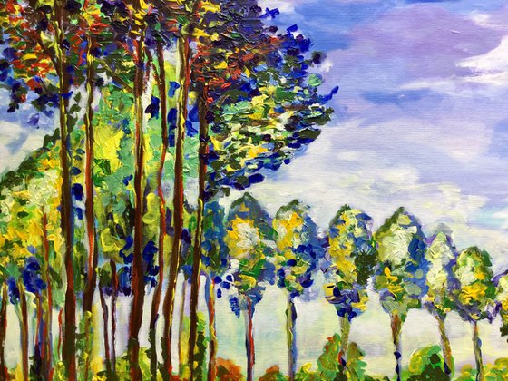 Poplars trees, autumn, inspired by Claude Monet