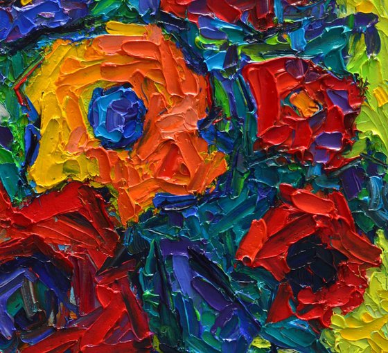 COLOURFUL WILD ROSES 10 - abstract floral art contemporary impressionist flowers impasto palette knife original oil painting