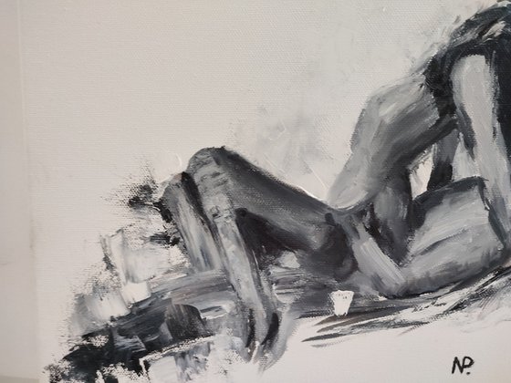 Couple, black and white erotic nude oil painting, gift idea, art for gift