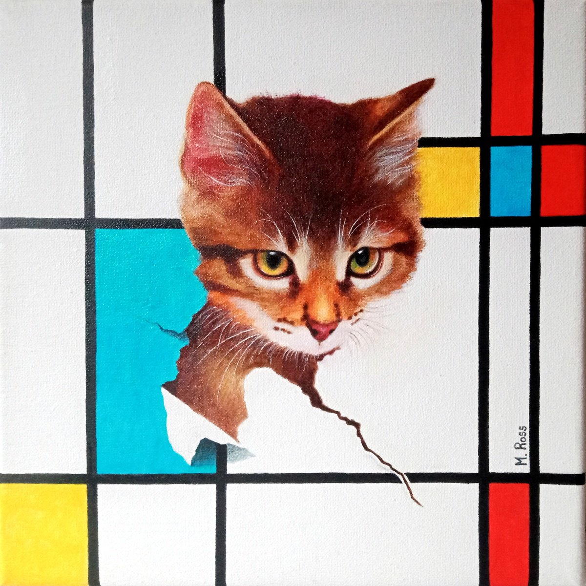Mondrian Cats. Coco - original oil painting by Maya Jola