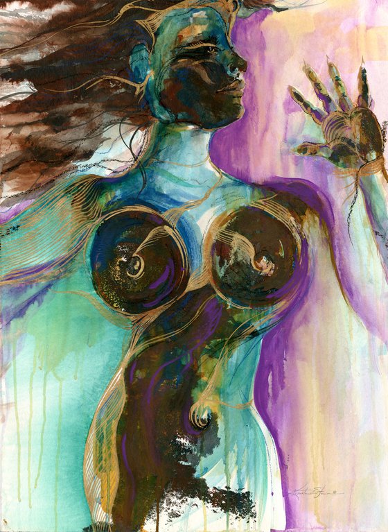 Earth Goddess -  Large Abstract Nude Painting  by Kathy Morton Stanion