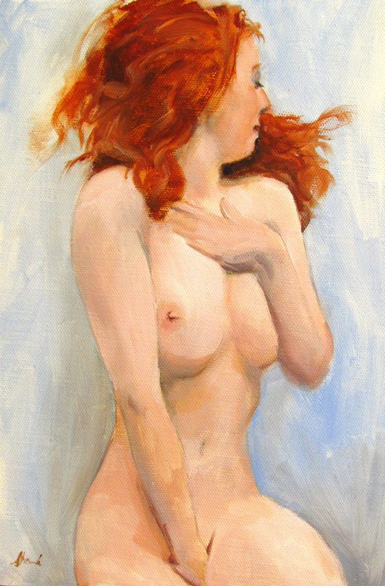 Erotic and elegant nude figure picture; Nude oil on linen painting.