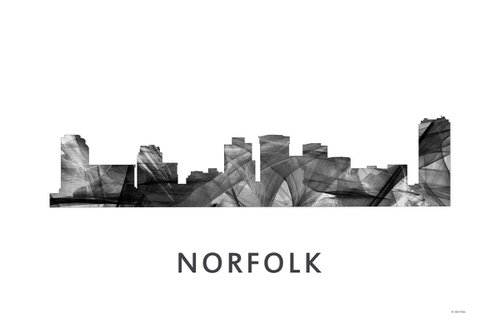 Norfolk Virginia Skyline WB BW by Marlene Watson