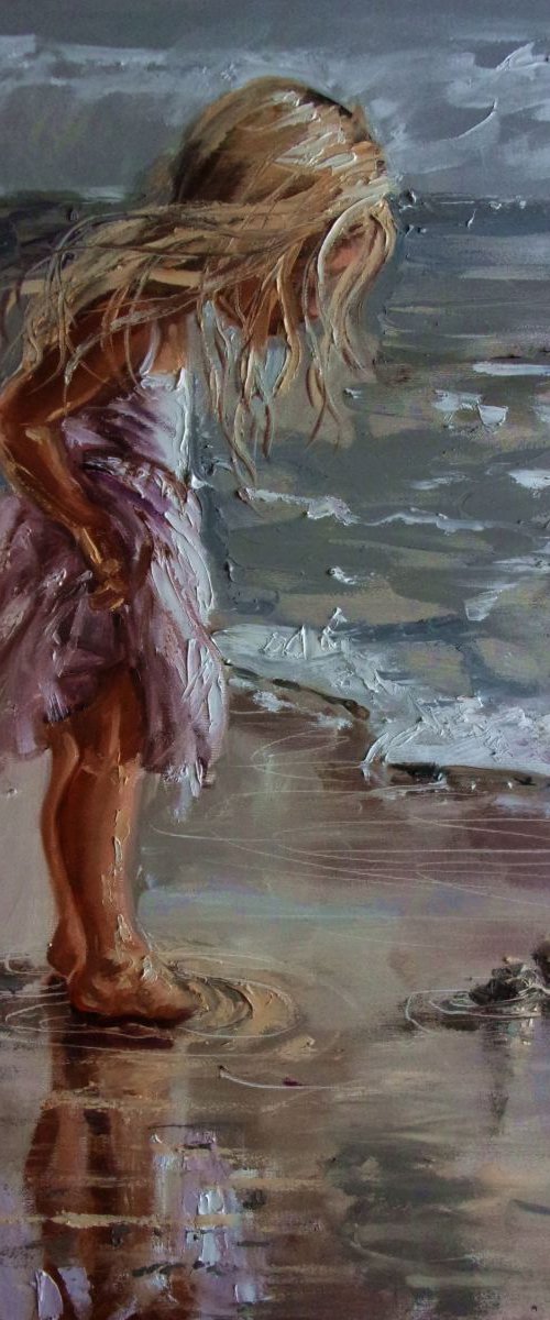 " THE SWEETEST THINGS  " SEA original painting palette knife GIFT ANGEL MODERN URBAN ART OFFICE ART DECOR HOME DECOR GIFT IDEA by Monika Luniak