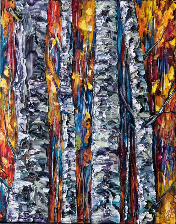 "Autumn Birches" — (PALETTE KNIFE)