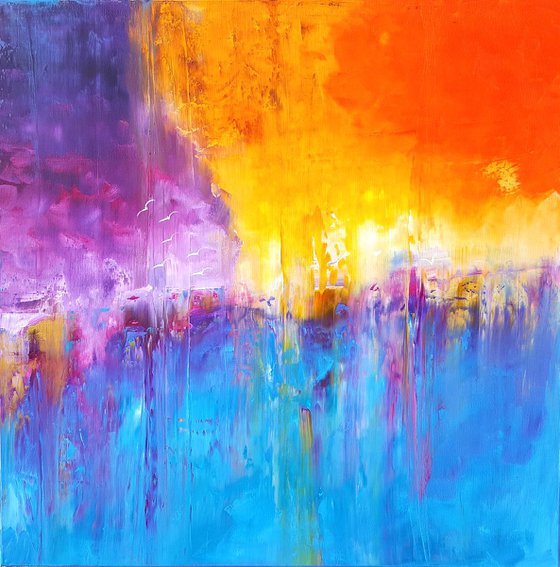 On the edge  - XL  colorful  palette knife  abstract painting