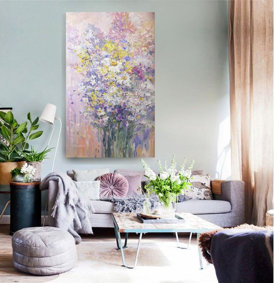 FREE SHIPPING Large painting 100x160 cm unstretched canvas "Hot day flowers" i024 original artwork byAirinlea