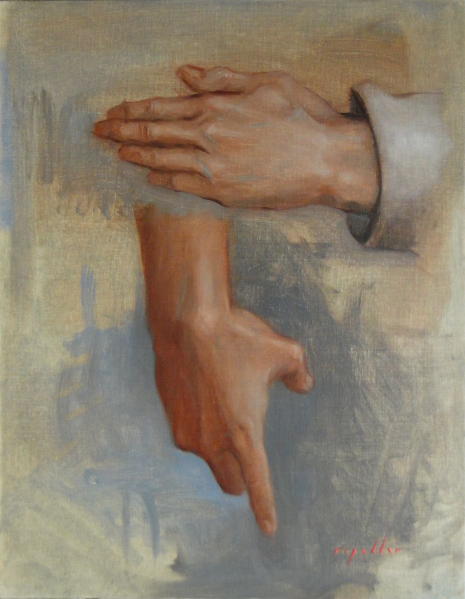 Illustrative Portrait Oil Painting By Rick Paller, 14 X 18", Study Of Hands #1, Original Artwork