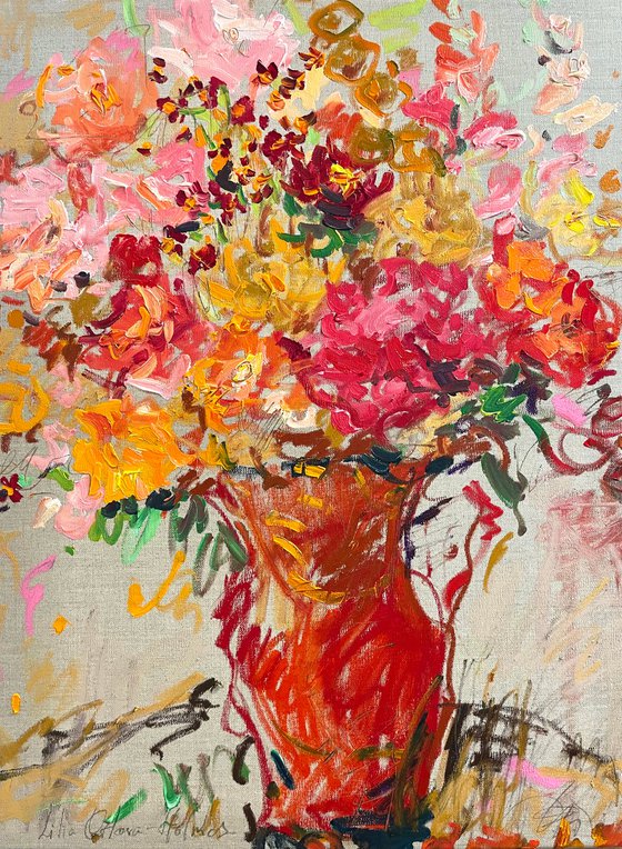 Summer flowers in a red jug