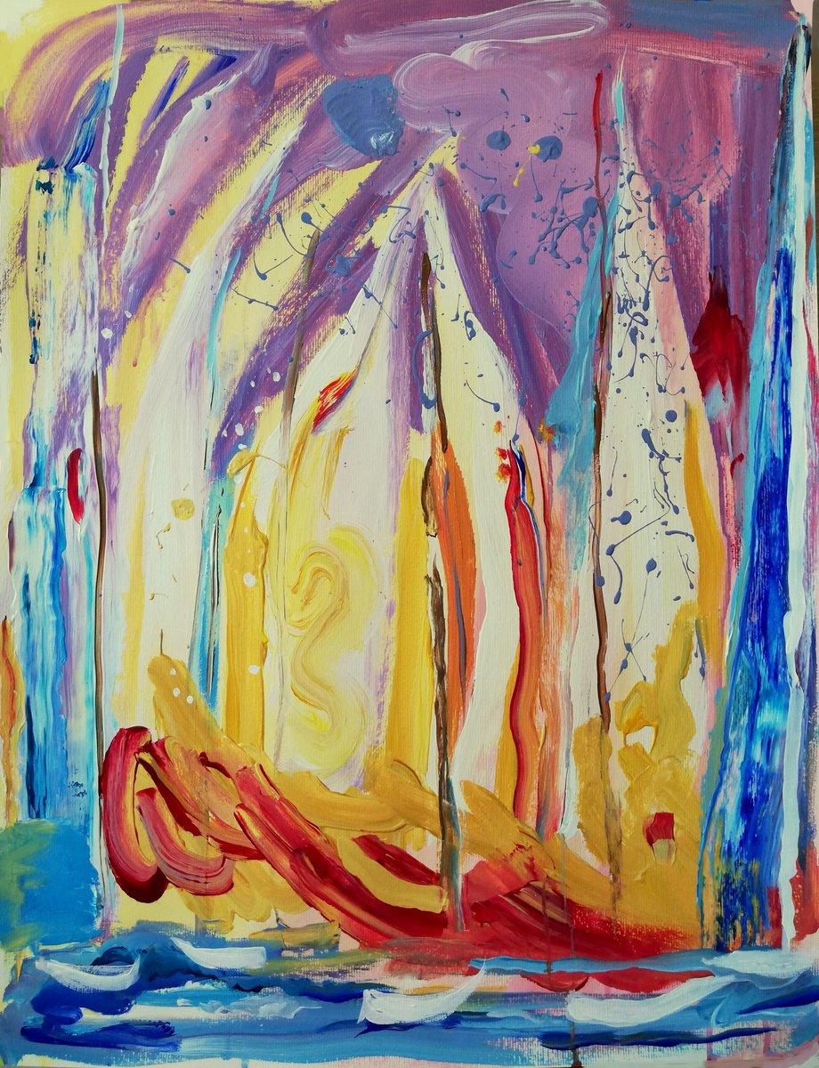 Impressionistic Abstract Acrylic Painting By Jelena Djokic, 20 X 26, Abstract Sailing Joy, Original Artwork