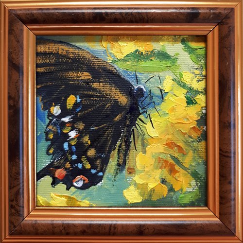 Butterfly #1 in frame / FROM MY A SERIES OF MINI WORKS / ORIGINAL OIL PAINTING by Salana Art Gallery