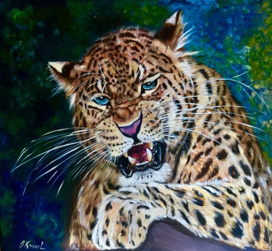 Leopard , wild cat,  original oil painting