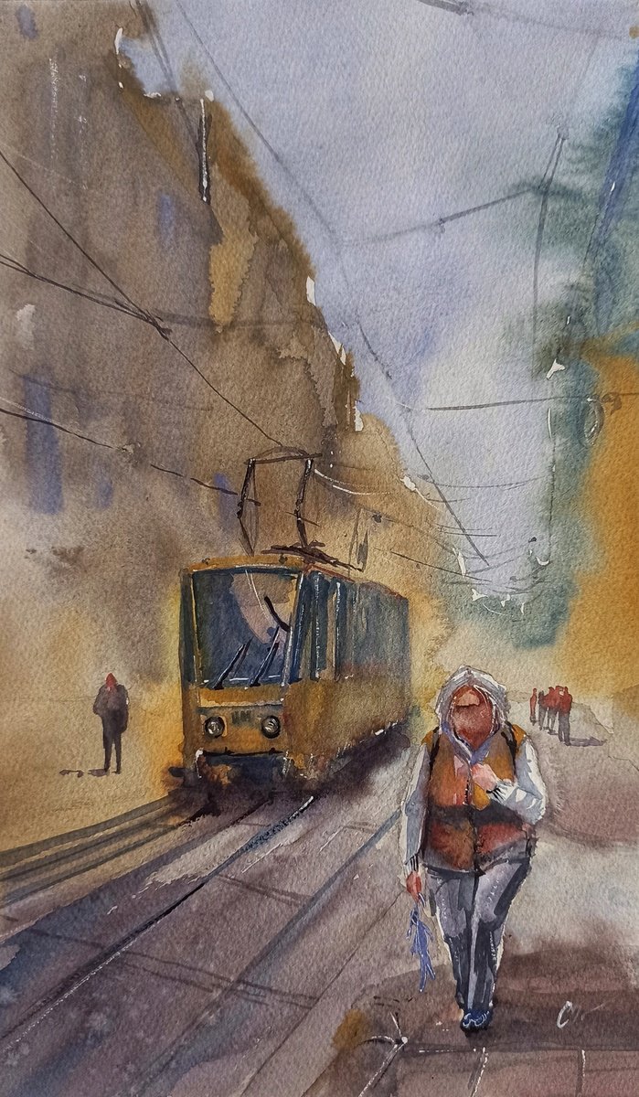 Tram called Life - original artwork by Olena Koliesnik
