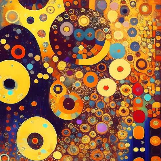 Klimt inspiration abstract. Large positive vibrant colors geometric abstract, bright wall art hanging