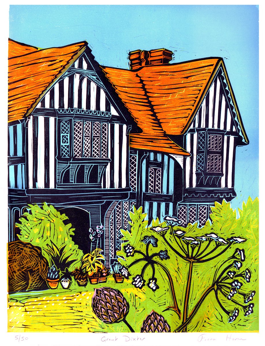 Great Dixter, East Sussex. Limited Edition large linocut by Fiona Horan