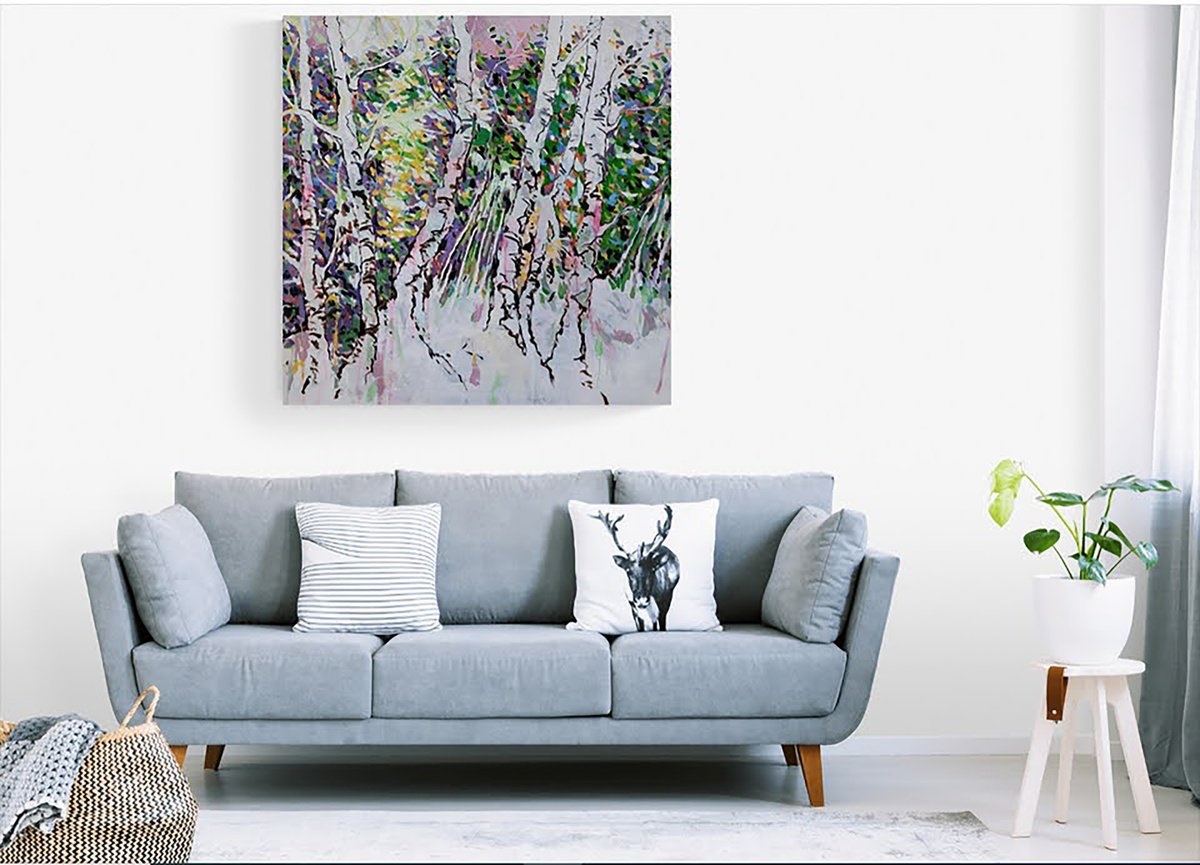 Expressive Botanical Oil Painting By Cinzia Busto, 28 X 28, Primavera Esplosa - Exploded Spring, Original Artwork