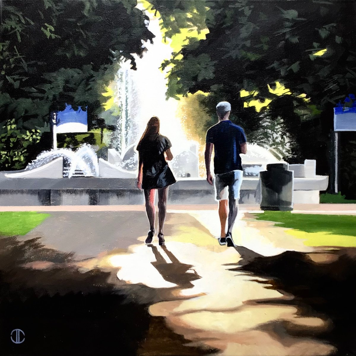 Impressionistic Portrait Acrylic Painting By Joseph Lynch, 20 X 20, Passeggiata Stresa Italy, Original Artwork