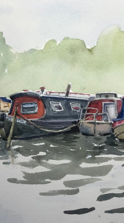 Boats at Hampton Ferry by Catherine Evans