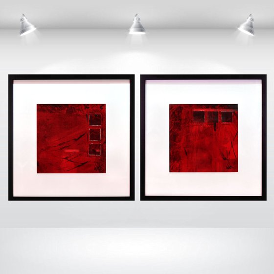 Red Composition - Acrylic Art Painting, Framed, Matted Painting, Abstract Painting,  Large Painting, Wall Art