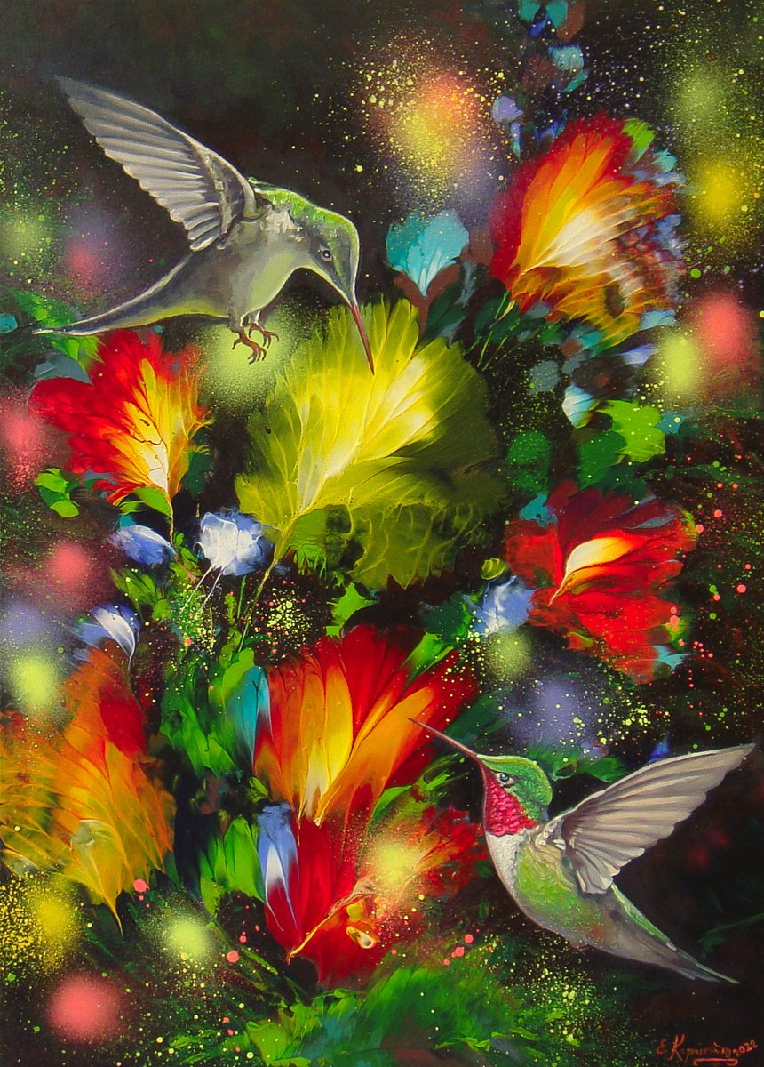 Hummingbirds in the Moonlight by Irini Karpikioti