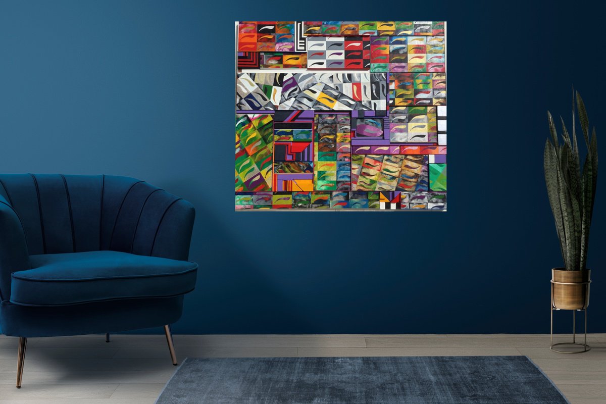 Geometric Abstract Painting By Jg Wilson, 44 X 40, Divertissement, Original Artwork