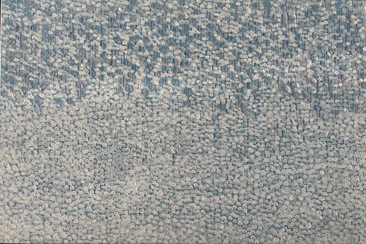 Impressionistic Botanical Acrylic Painting By Sun-Hee Jung, 35 X 24", Falling Cherry Blossoms, Original Artwork