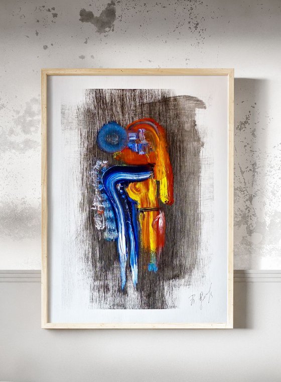 KISS. Abstract Original Painting On Unframed A3 Paper.