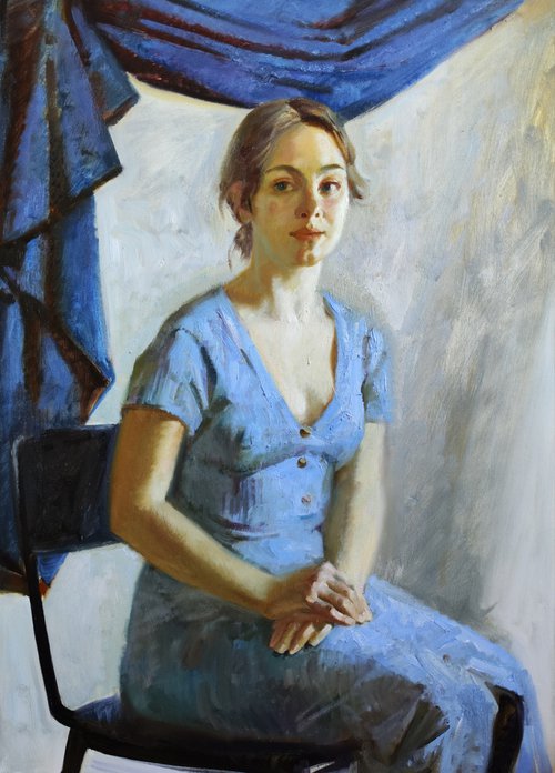 Portrait in a blue dress by Maria Egorova