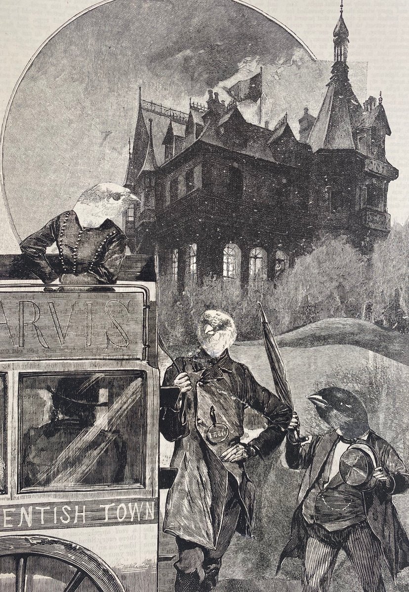 Surrealistic Portrait Collage By Tudor Evans, 6 X 9", Last Bus To Kentish Town, Original Artwork