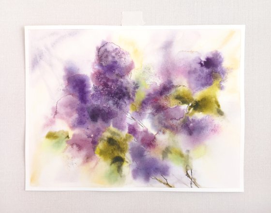 Lilac. Lilac bouquet. Loose flowers watercolor painting