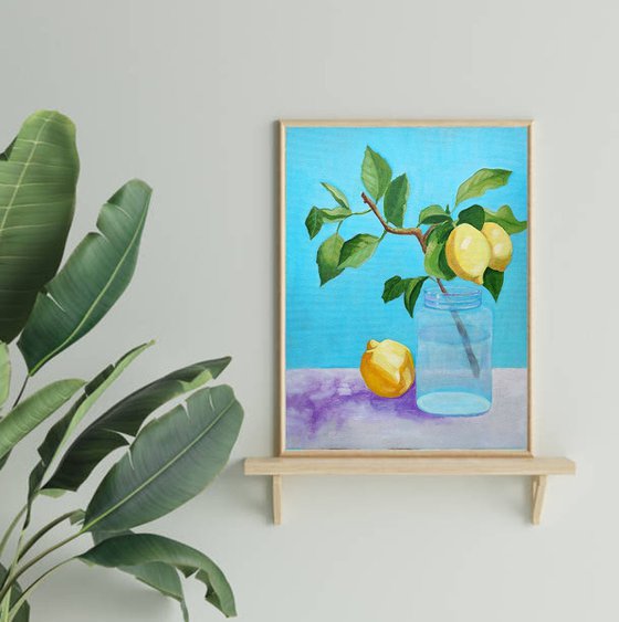 Lemon branch in a jar